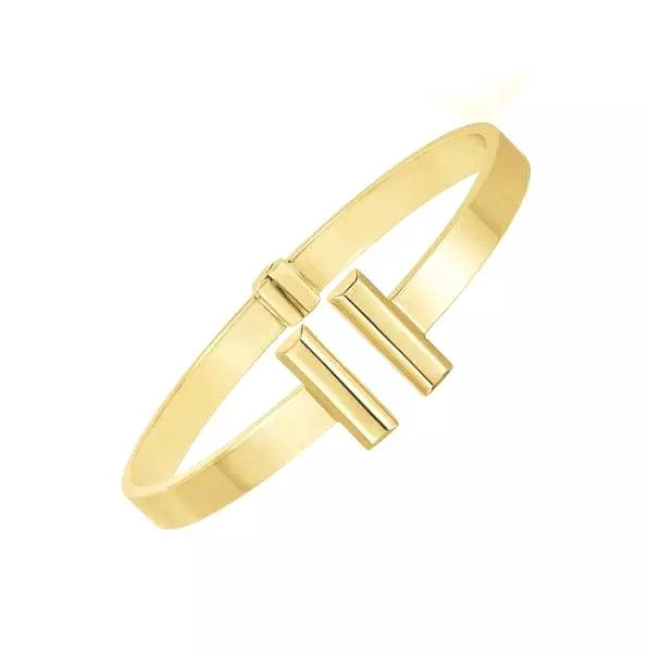 14K YELLOW GOLD HIGH POLISH BAR CUFF BANGLE (6M