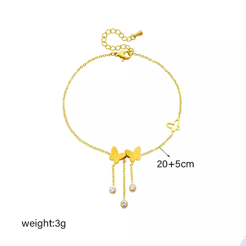 1pc Stainless Steel Butterfly Zircon Charm Anklets For Women Girl X4684792