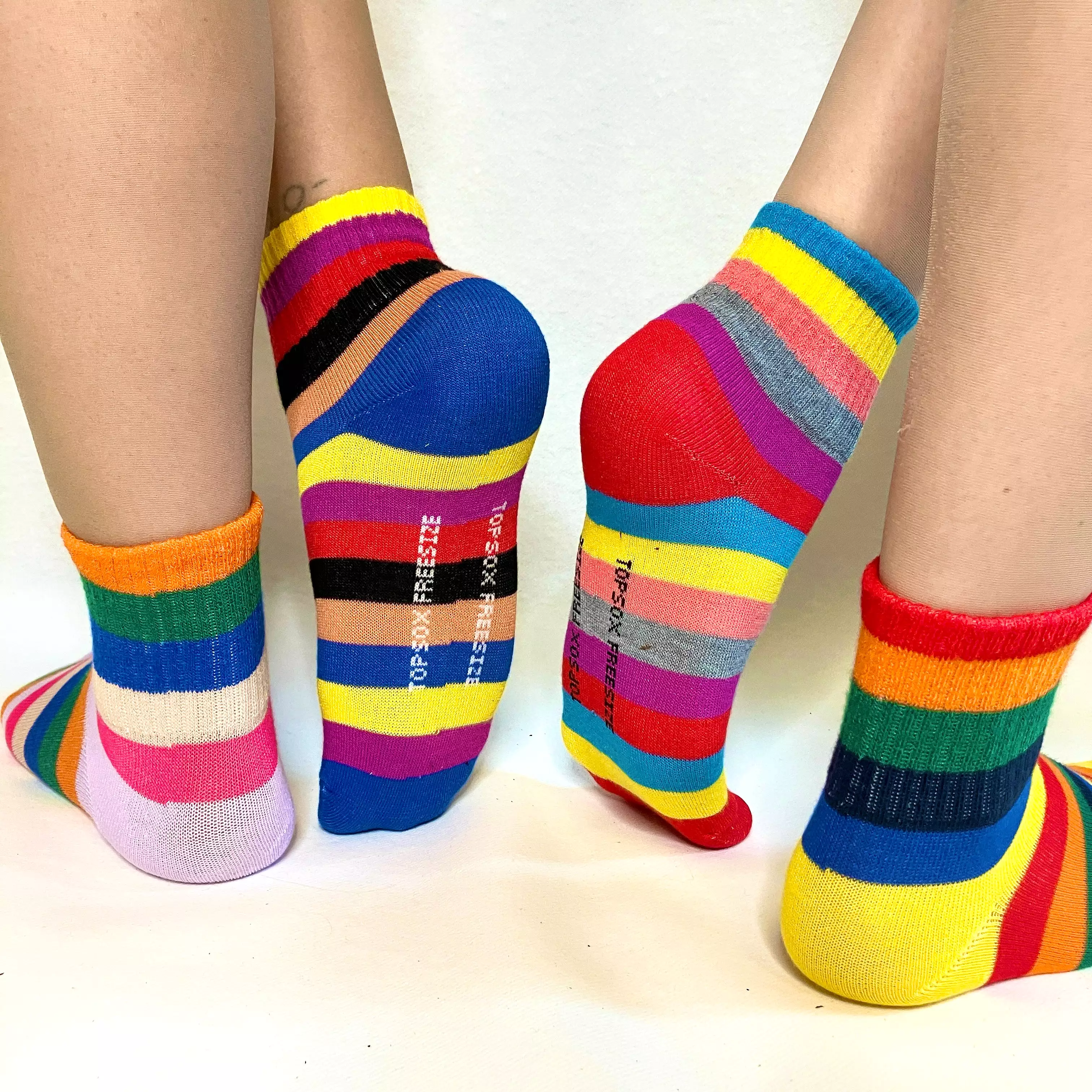 Anklets - Multi striped-Yellow