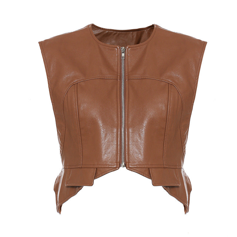 Ashore Boutiques Womens Shaped Leather Mini Vest