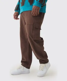 boohooMAN Mens Plus Tapered Fit Cargo Pants in Chocolate