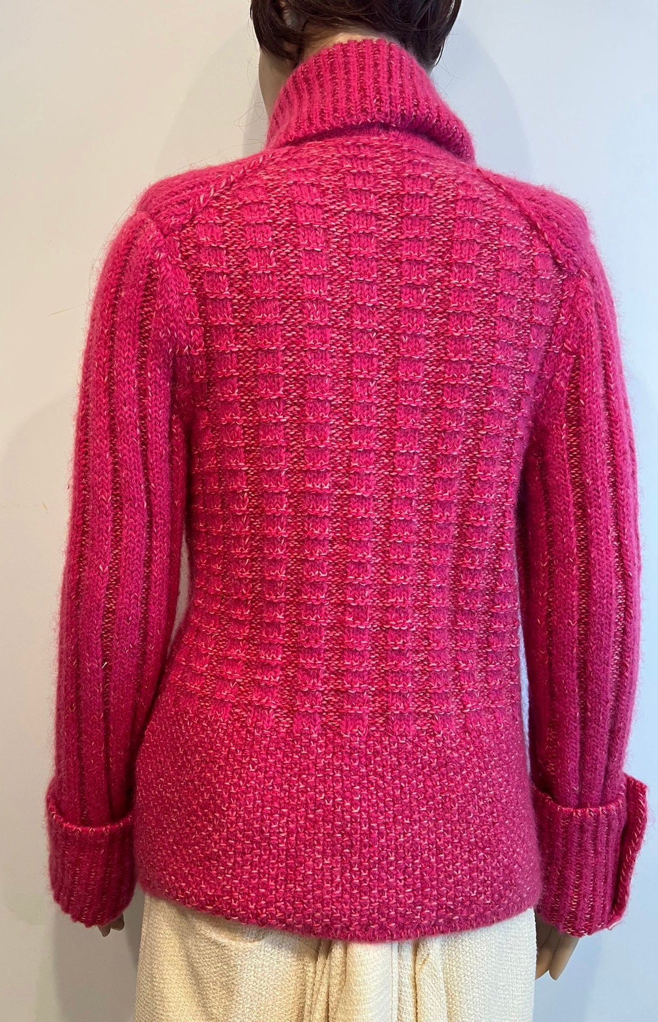 Chanel 2009 Pink Wool Mohair Buckle Sweater Cardigan FR 36 US 4/6/8