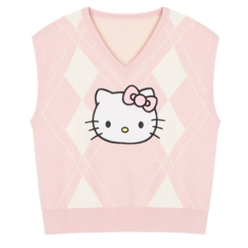 CUTE “HELLO KITTY PASTEL PINK KNIT VEST BY9001