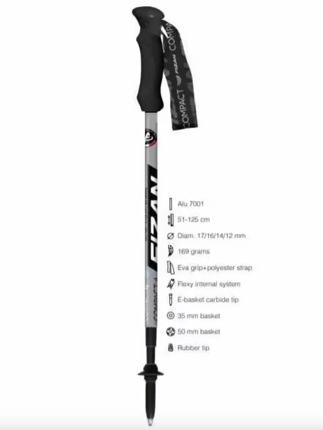 Fizan Compact 4 Grey Trekking Poles (Single Pole)