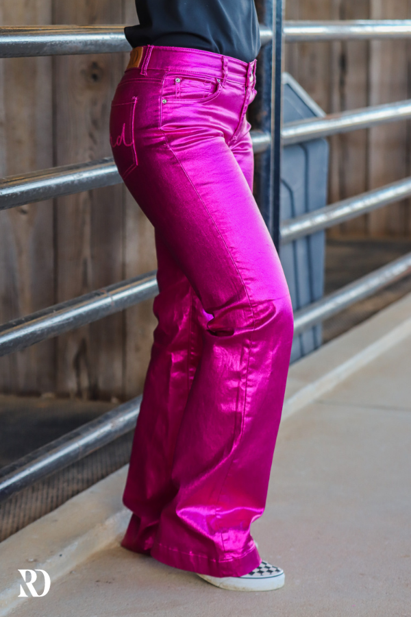 FUCHSIA METALLIC SIGNATURE TROUSERS