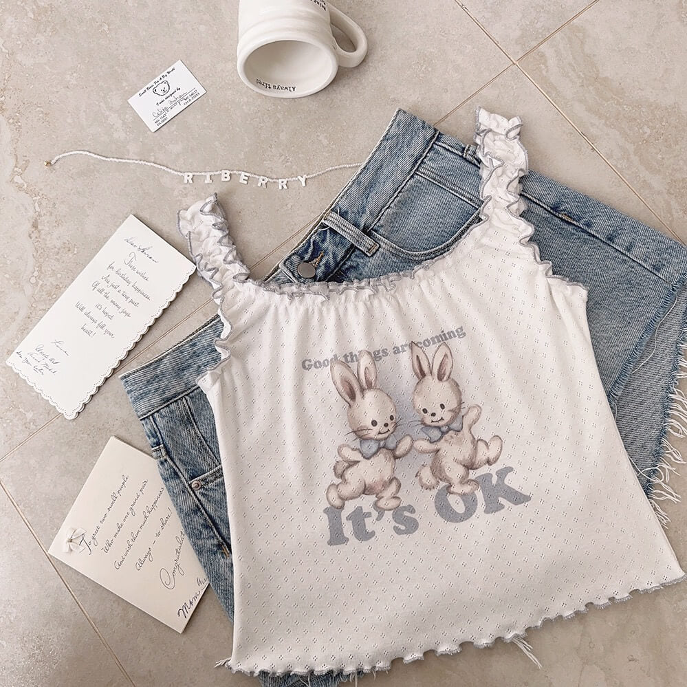 “Good things are coming” cute rabbit lace vest BY6016