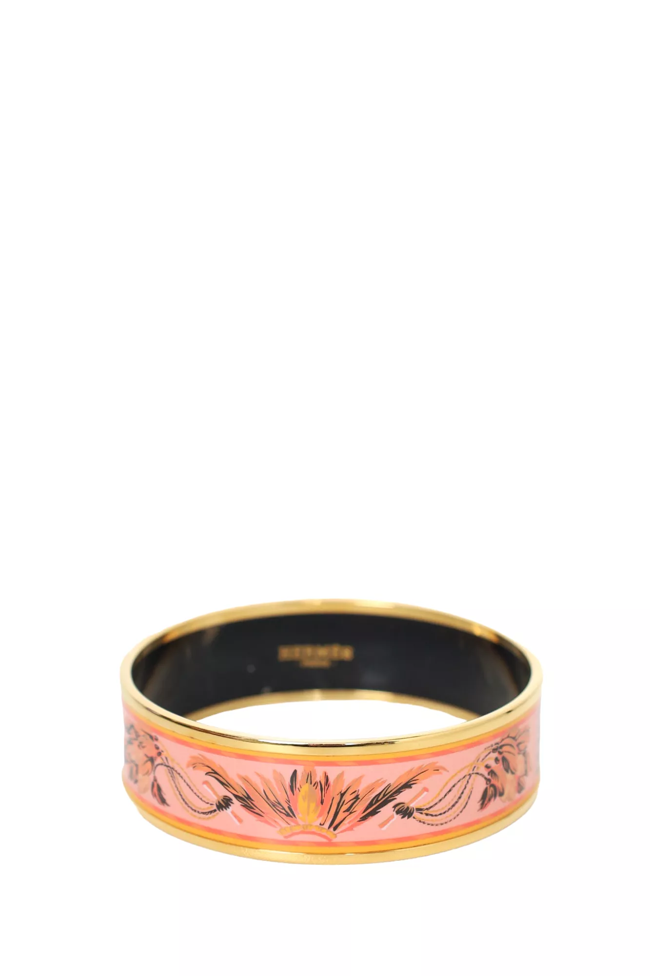 Hermes Pink/Black Belt Printed Enamel Bangle