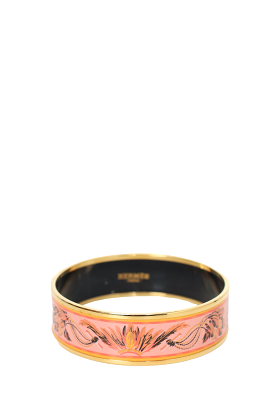 Hermes Pink/Black Belt Printed Enamel Bangle