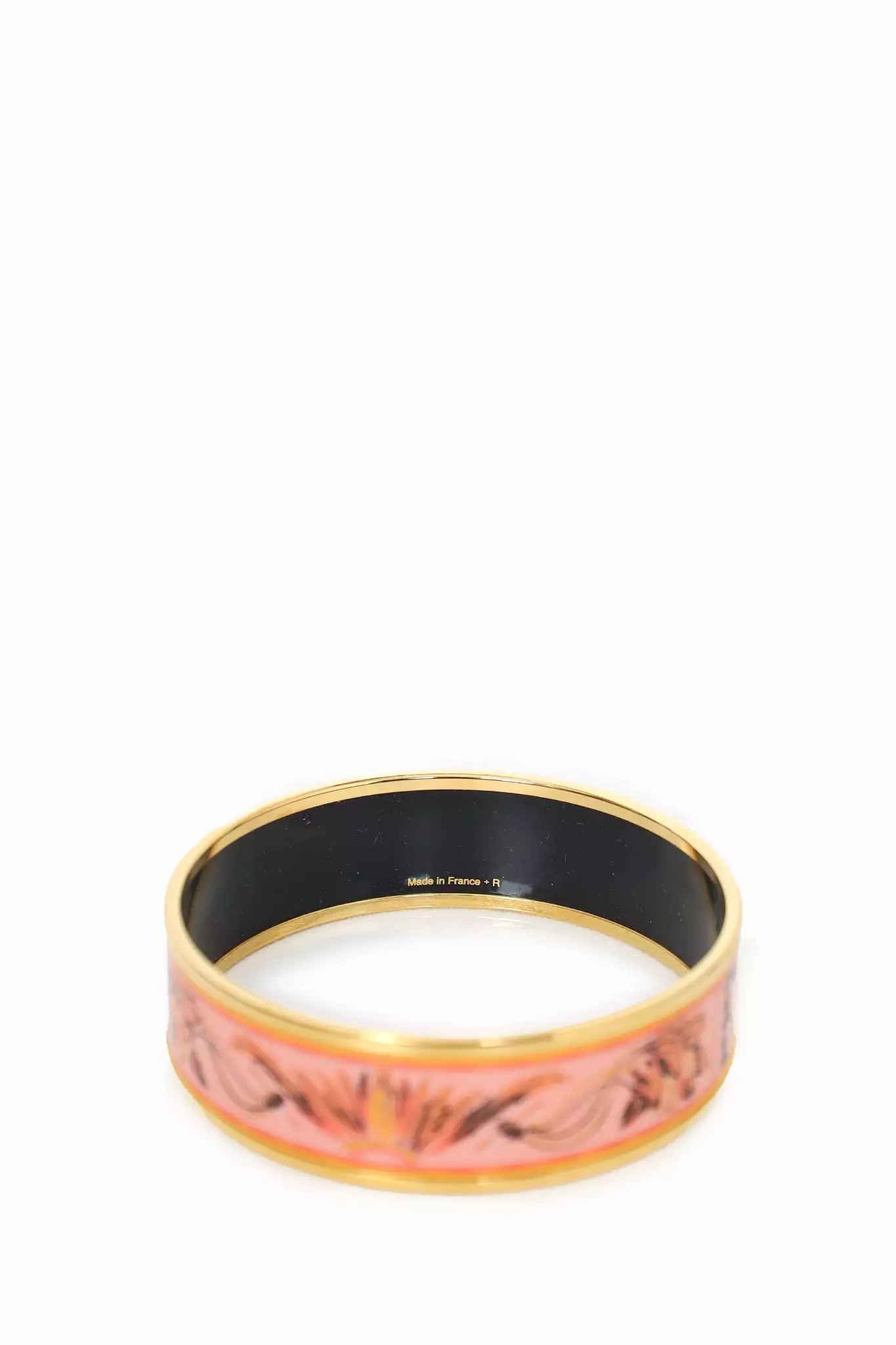 Hermes Pink/Black Belt Printed Enamel Bangle