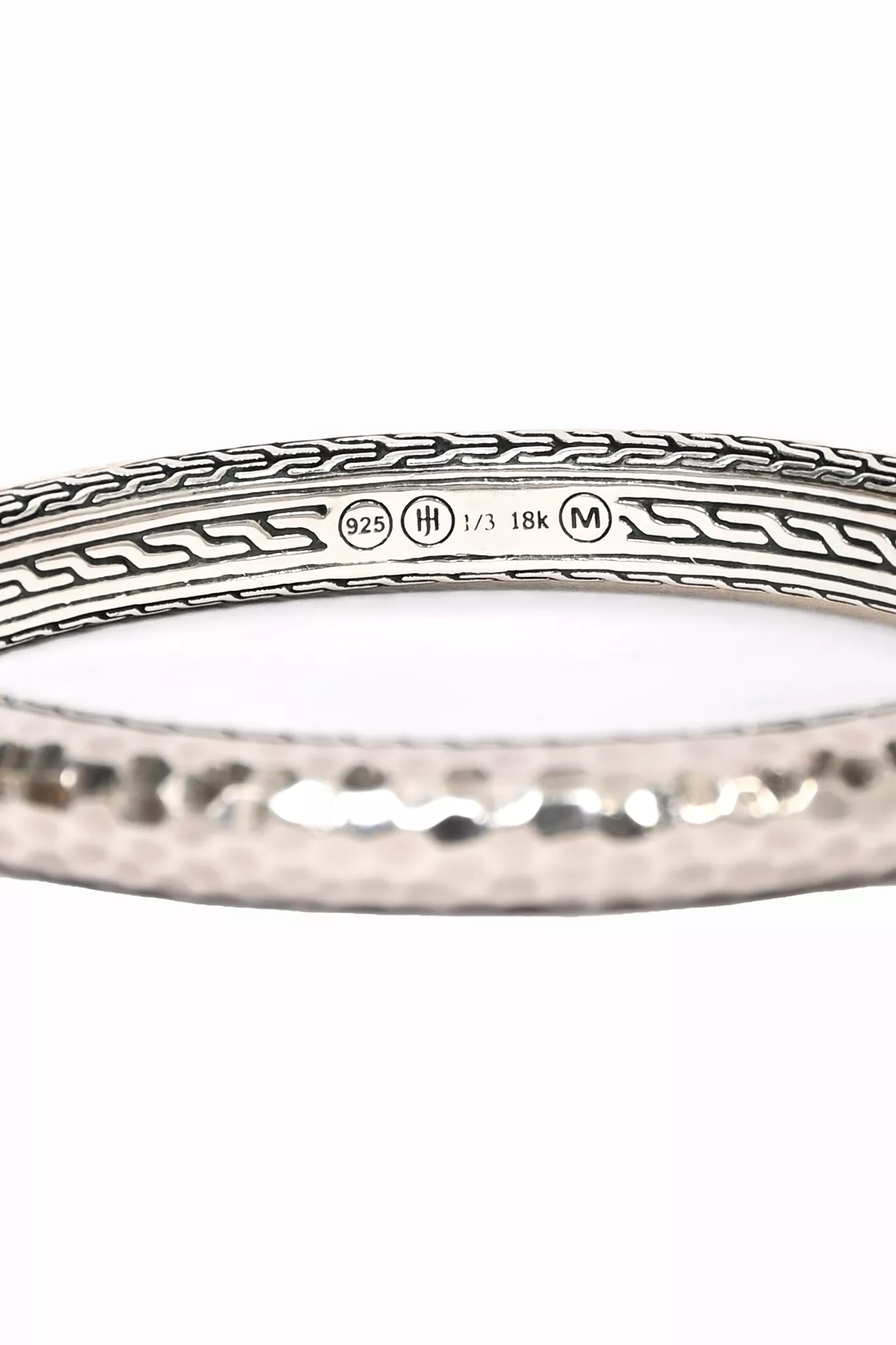 John Hardy Silver/18K Yellow Gold Classic Chain Hammered Hinged Bangle