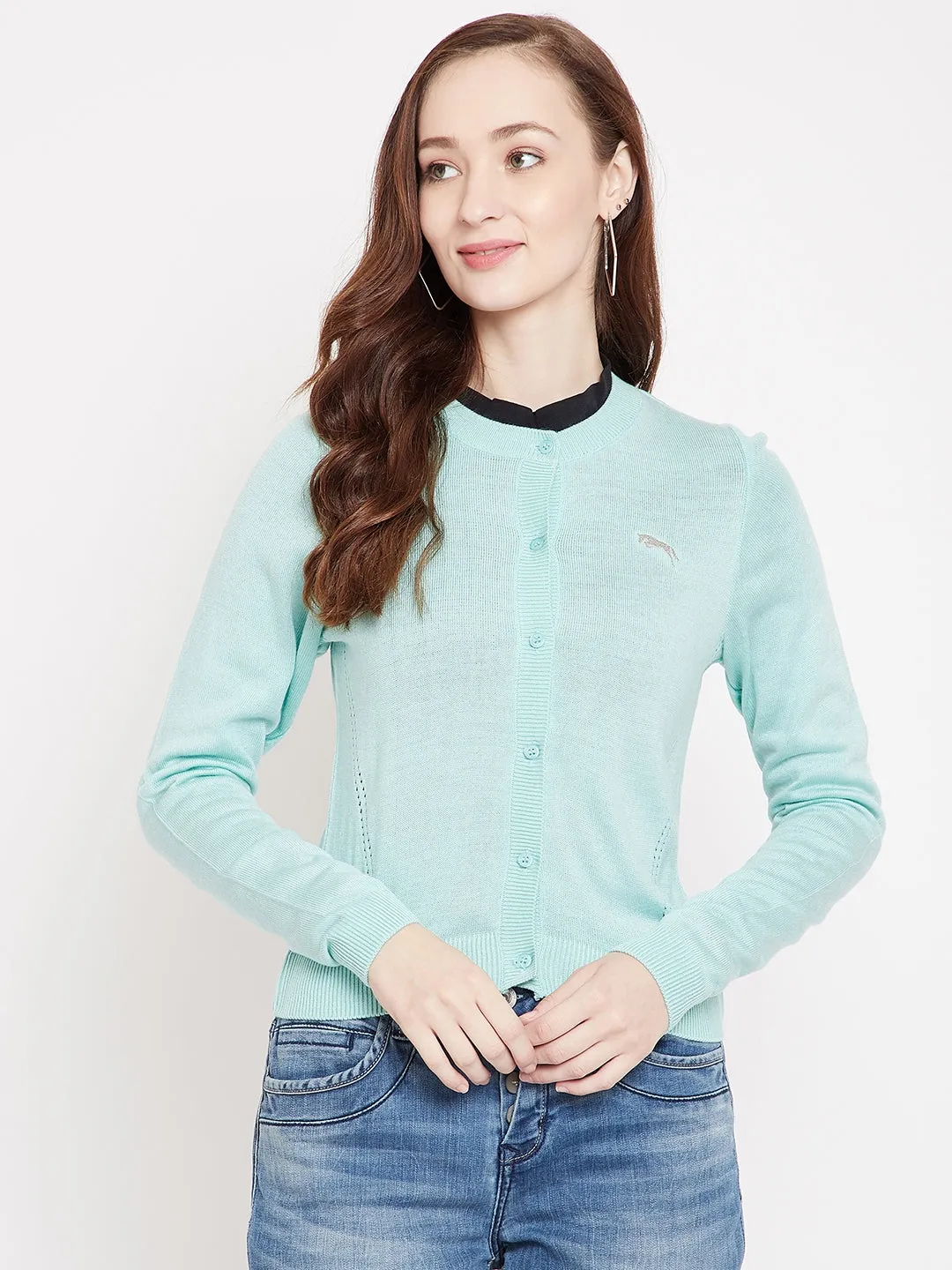 JUMP USA Women Blue Henley Neck Sweaters