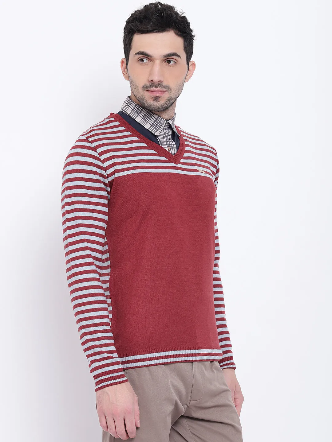 Men Casual Striped Red Sweaters