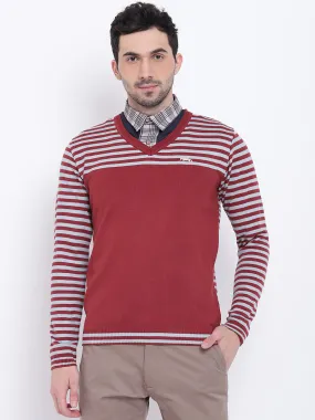 Men Casual Striped Red Sweaters