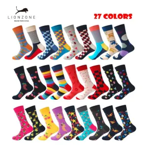 New Men Stylish Striped Plaid Diamond Cherry Socks