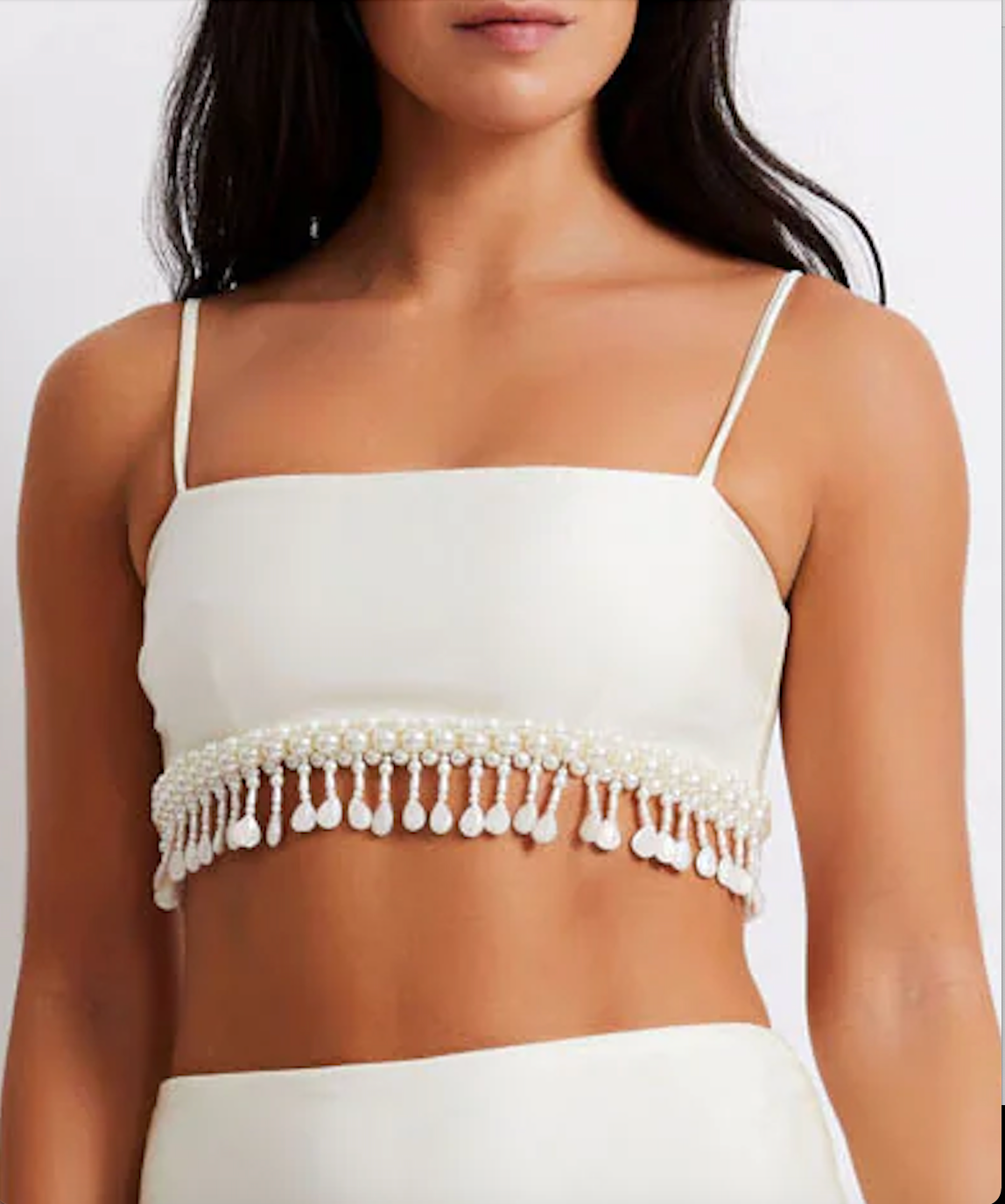 Patbo - Hand Beaded Crop Top - White