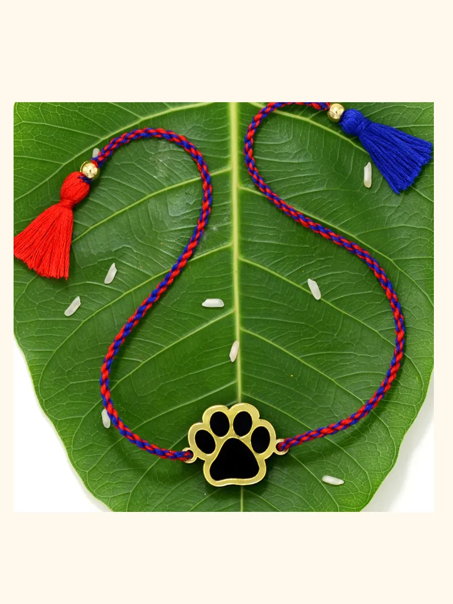 PAW RAKHI + Embroidered Dog Lover Mask with Chain + Paw Bead Earrings Set