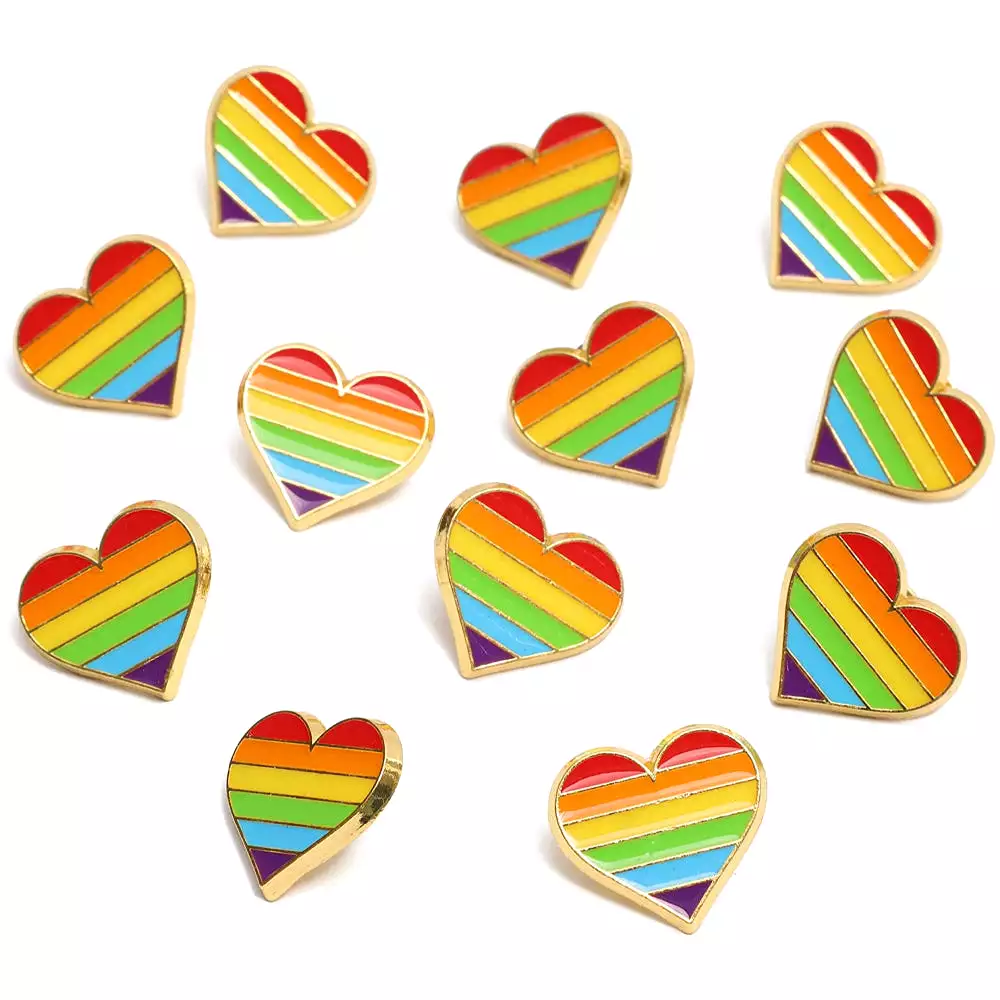 Rainbow Pride Love Gold Loveheart Lgbt Brooch Blazer Shirt Pin