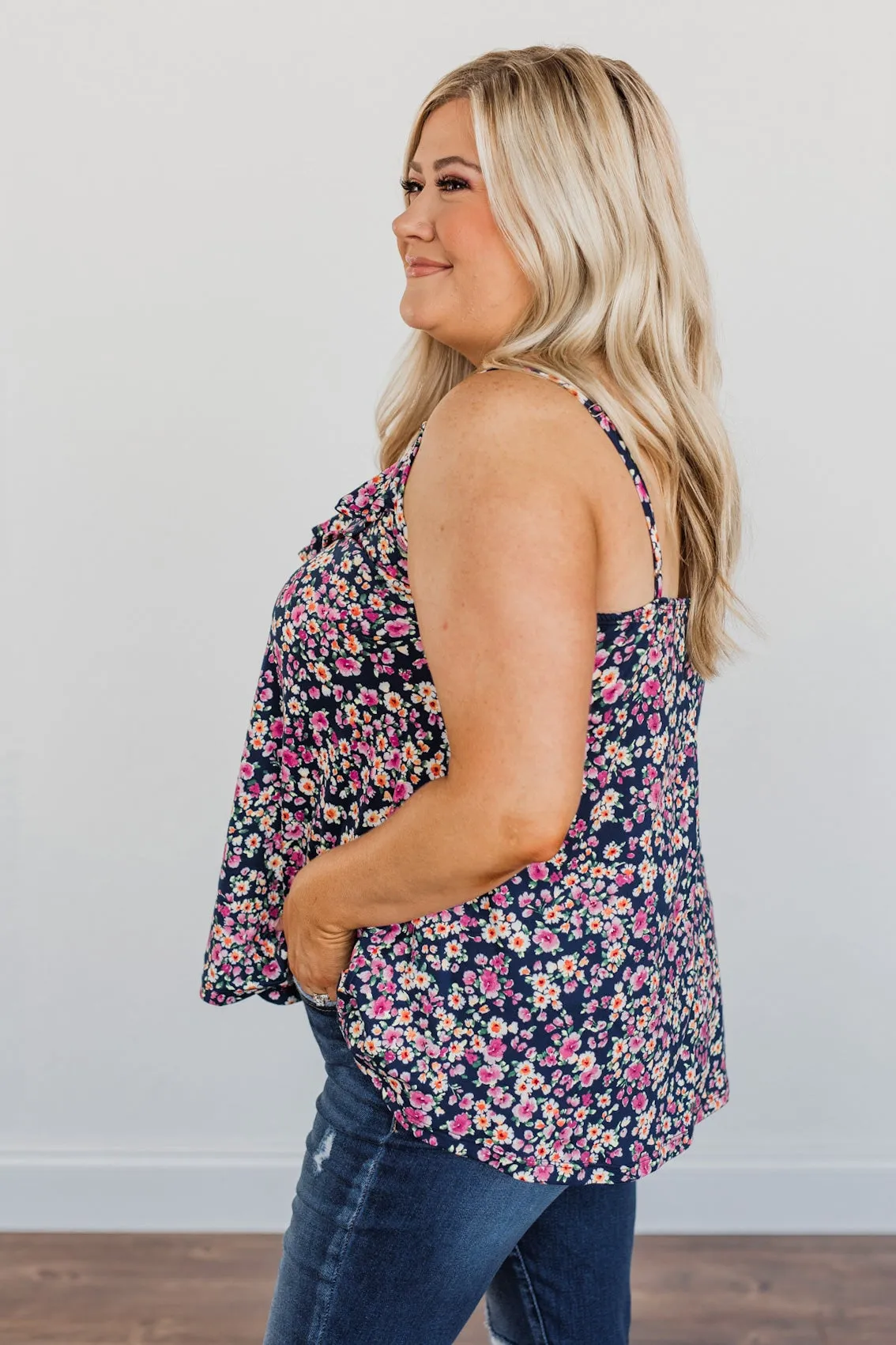 Ready To Blossom Tank Top- Navy