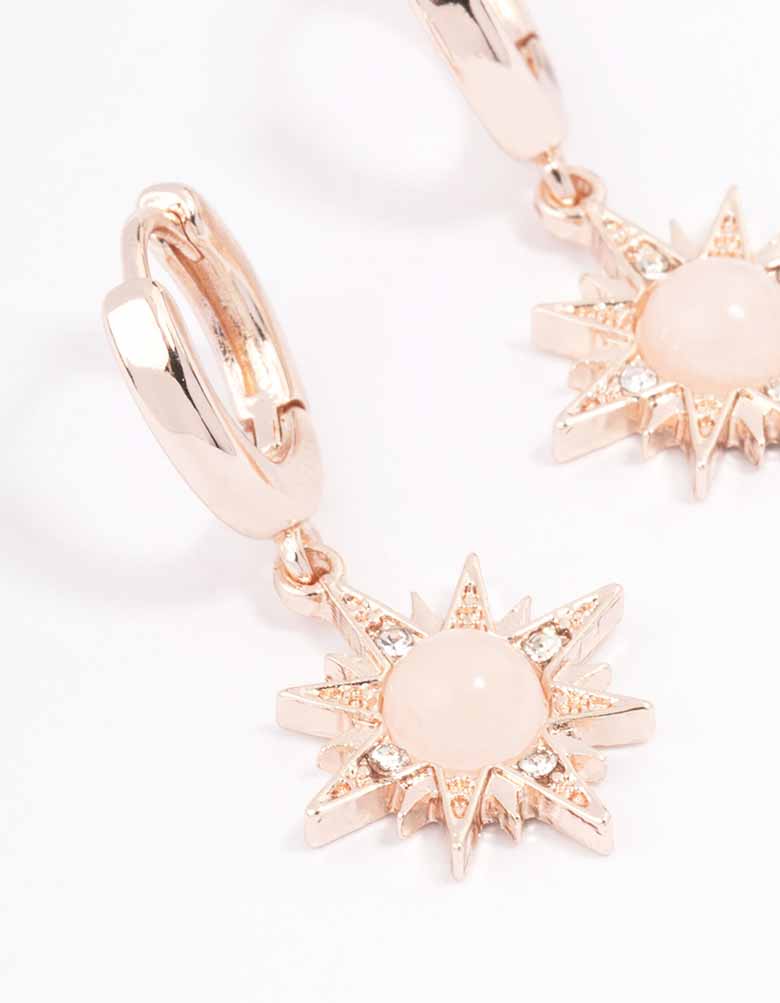 Rose Gold Rose Quartz Starburst Huggie Earrings