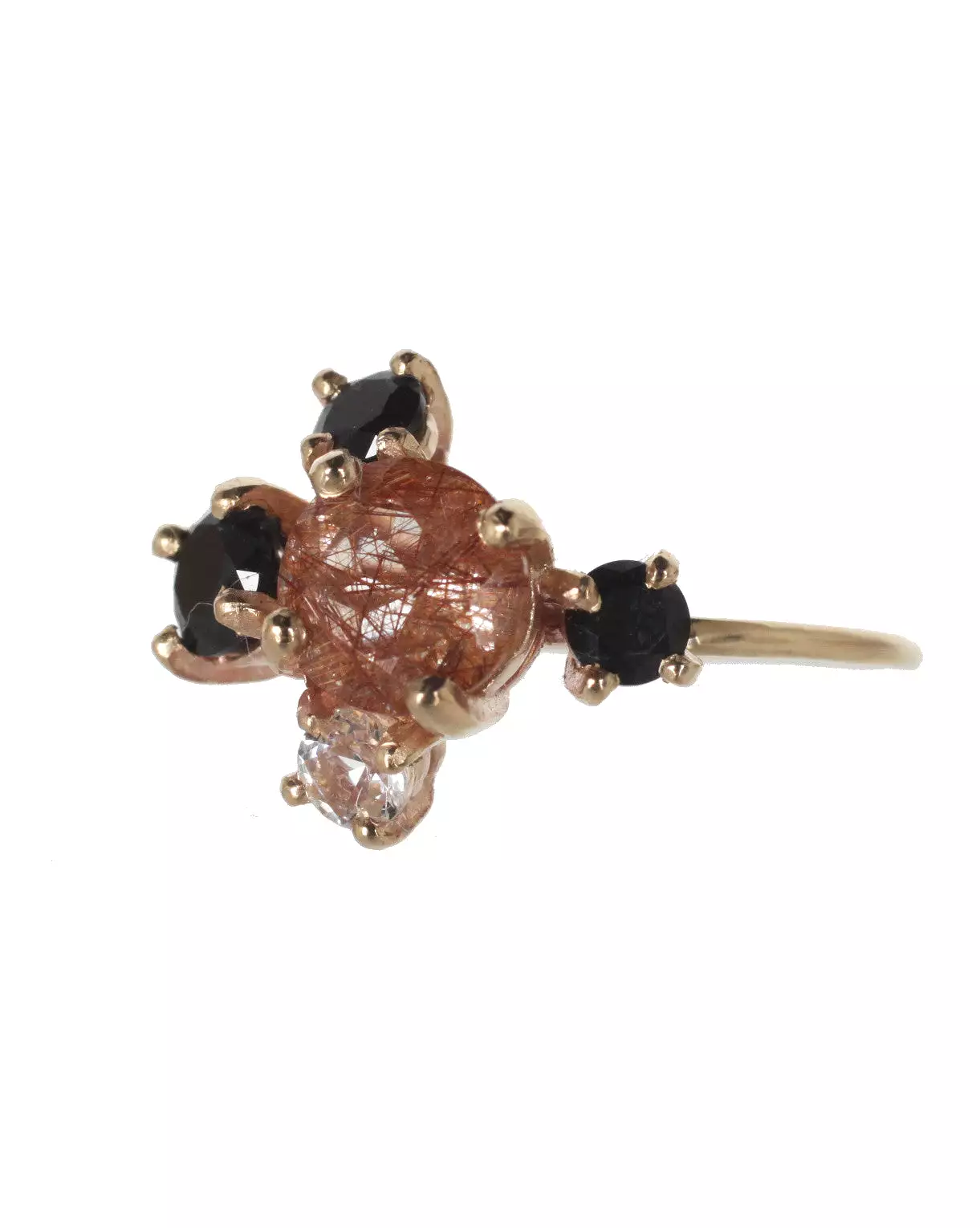 Rutilated Quartz Cluster Ring, 9k Gold