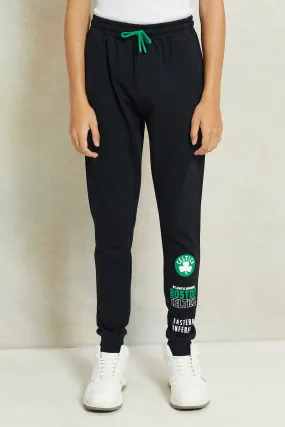 Senior Boys Black Printed Active Pants