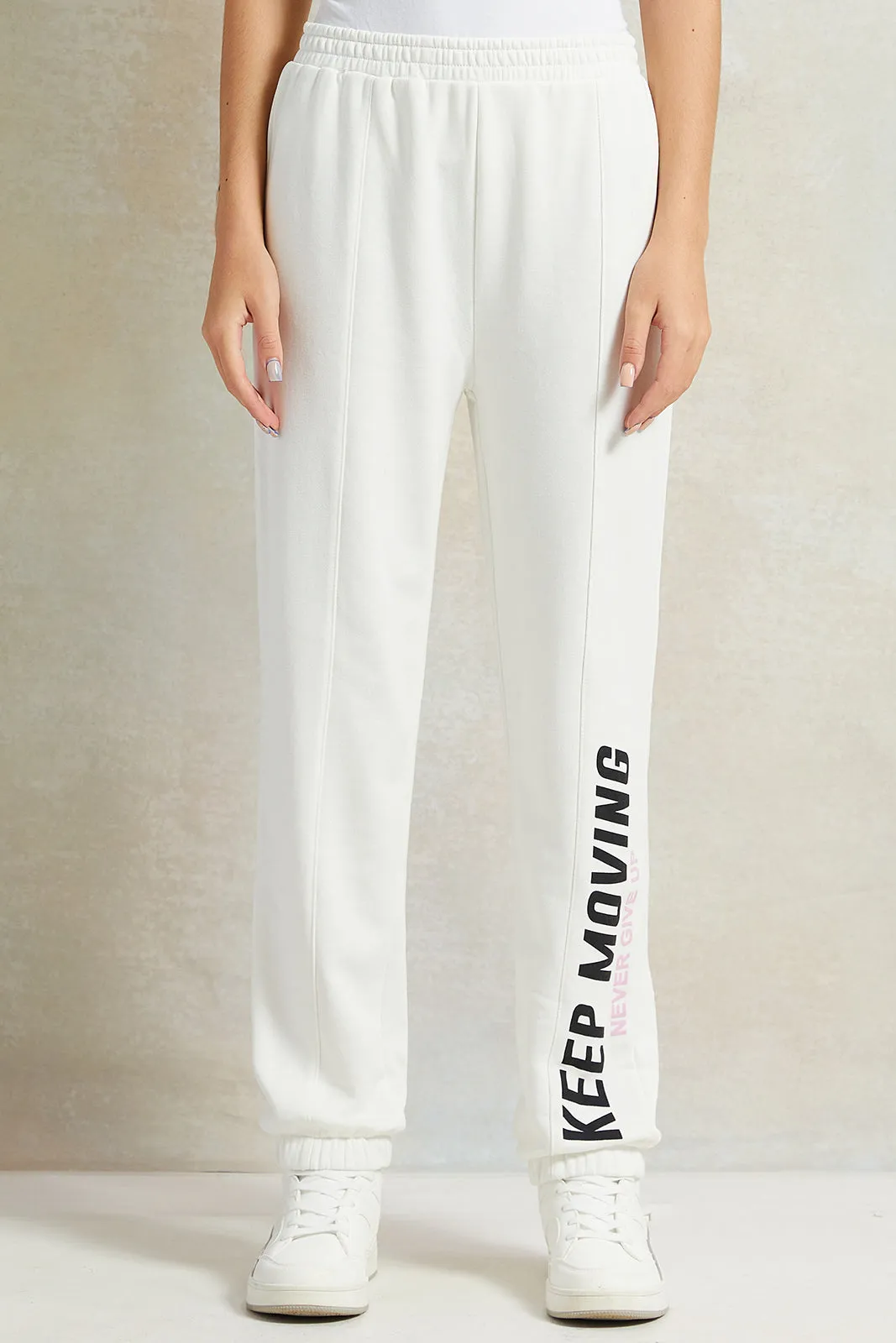 Senior Girls White Printed Track Pants