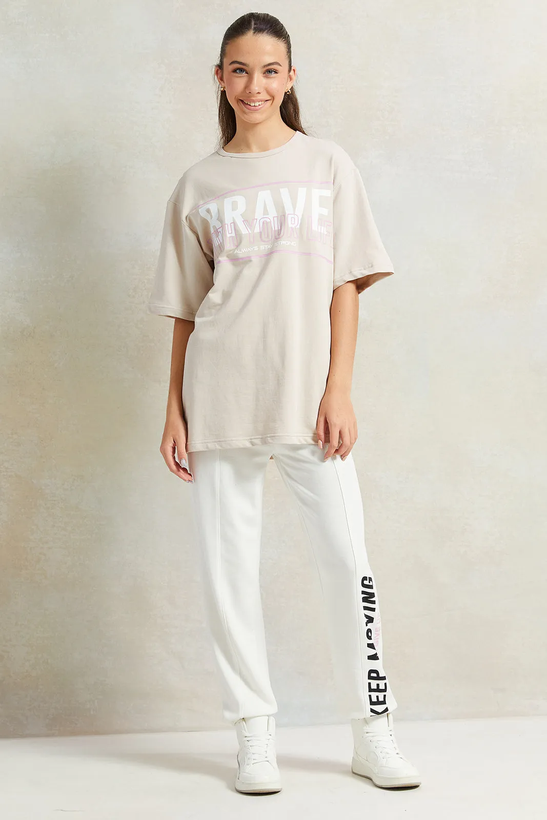 Senior Girls White Printed Track Pants