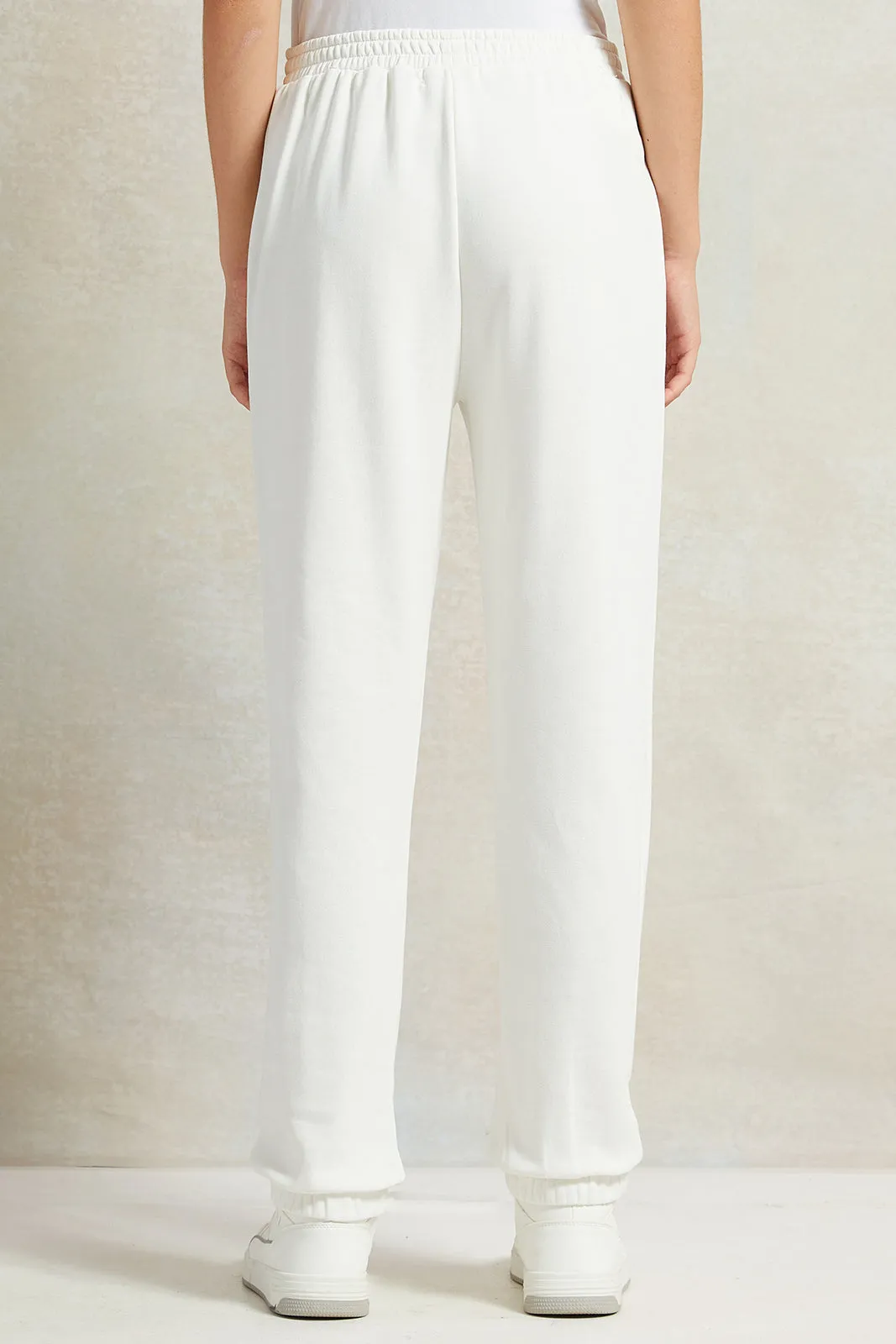 Senior Girls White Printed Track Pants