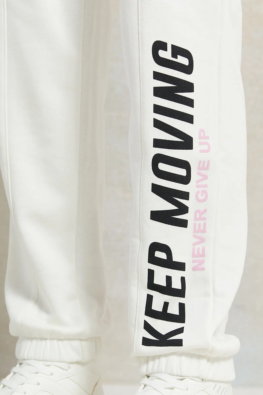 Senior Girls White Printed Track Pants