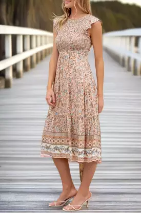 Smocked Floral Midi Dress