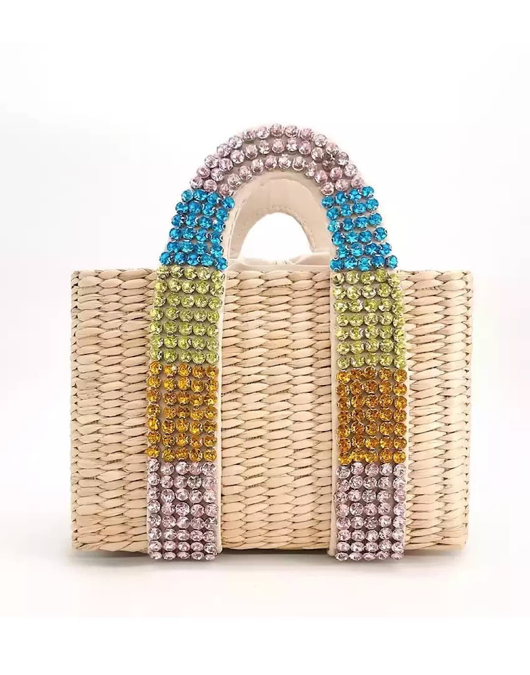 Straw Tote Bag With Beaded Straps