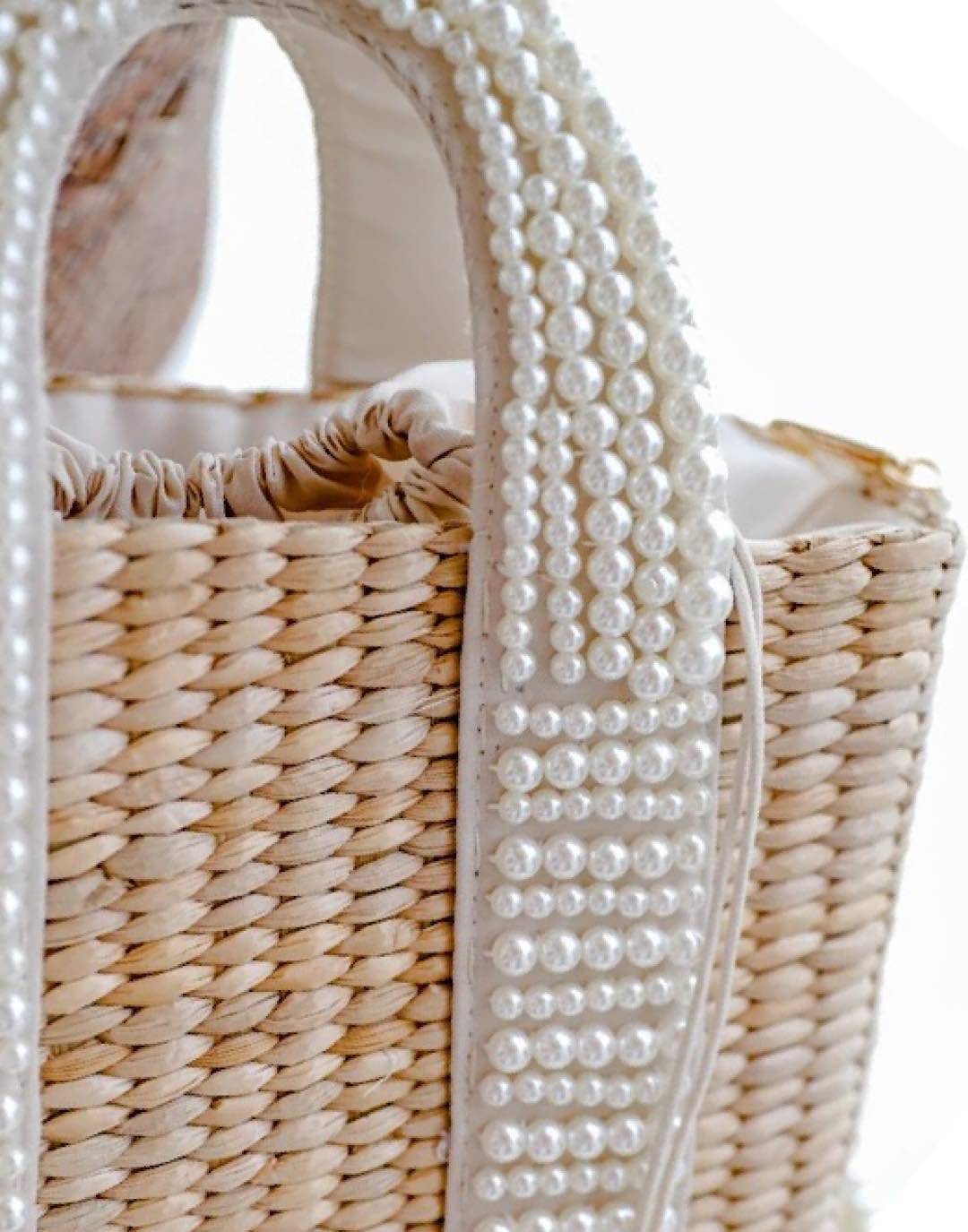 Straw Tote Bag With Beaded Straps