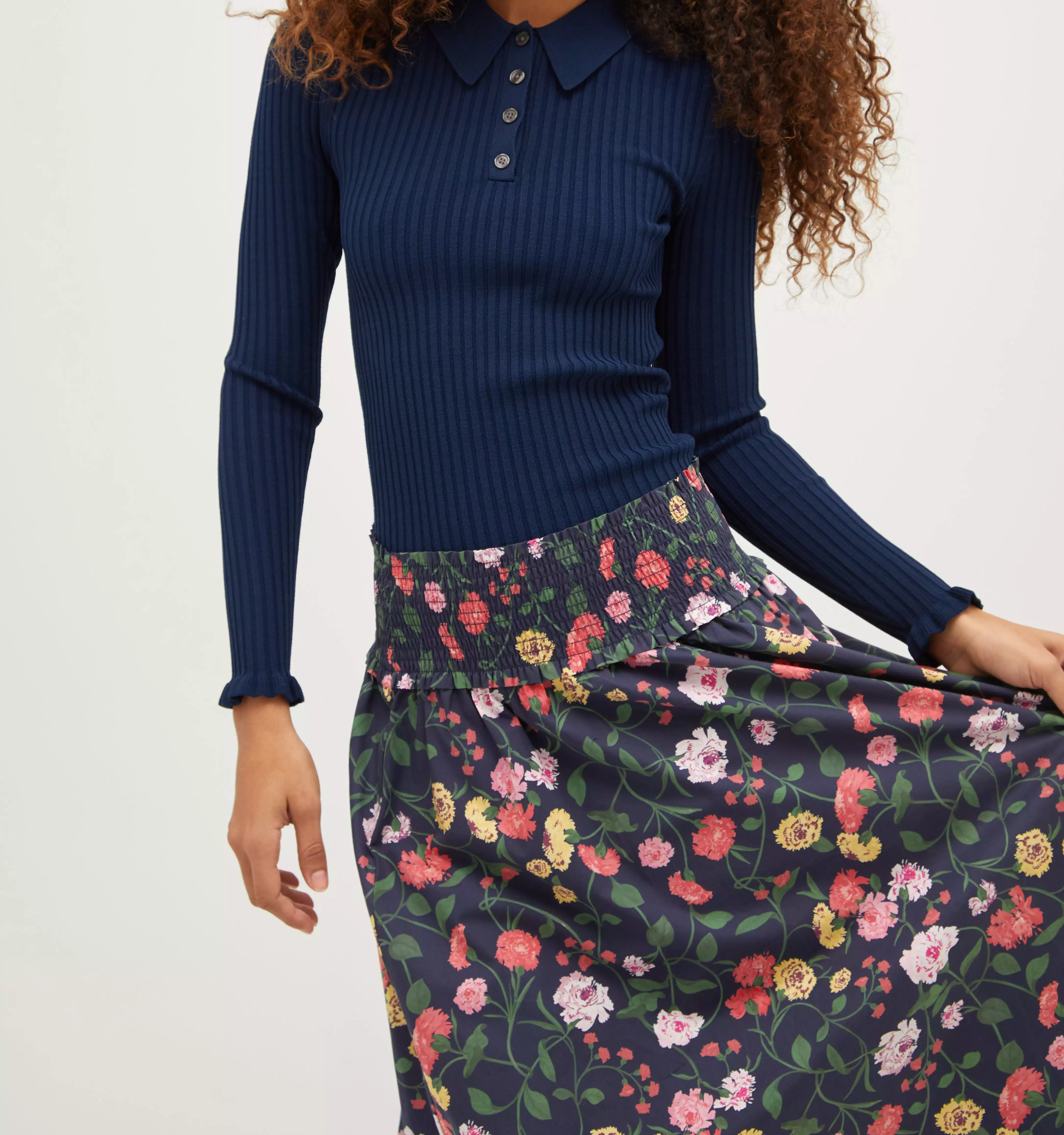 The Delphine Nap Skirt - Navy Peony Bouquet Cotton