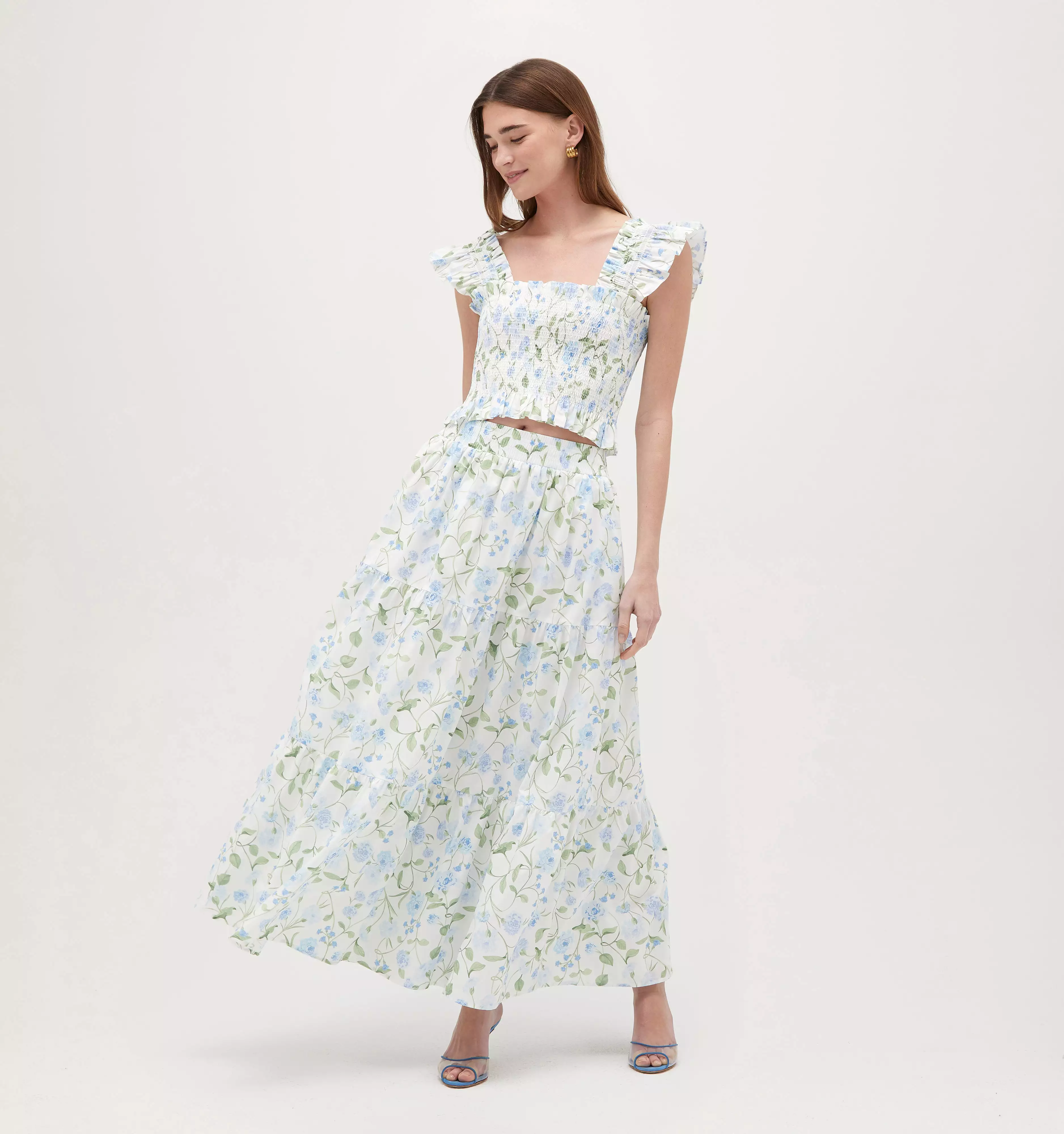 The Florence Nap Skirt - Blue Peony Bouquet Cotton