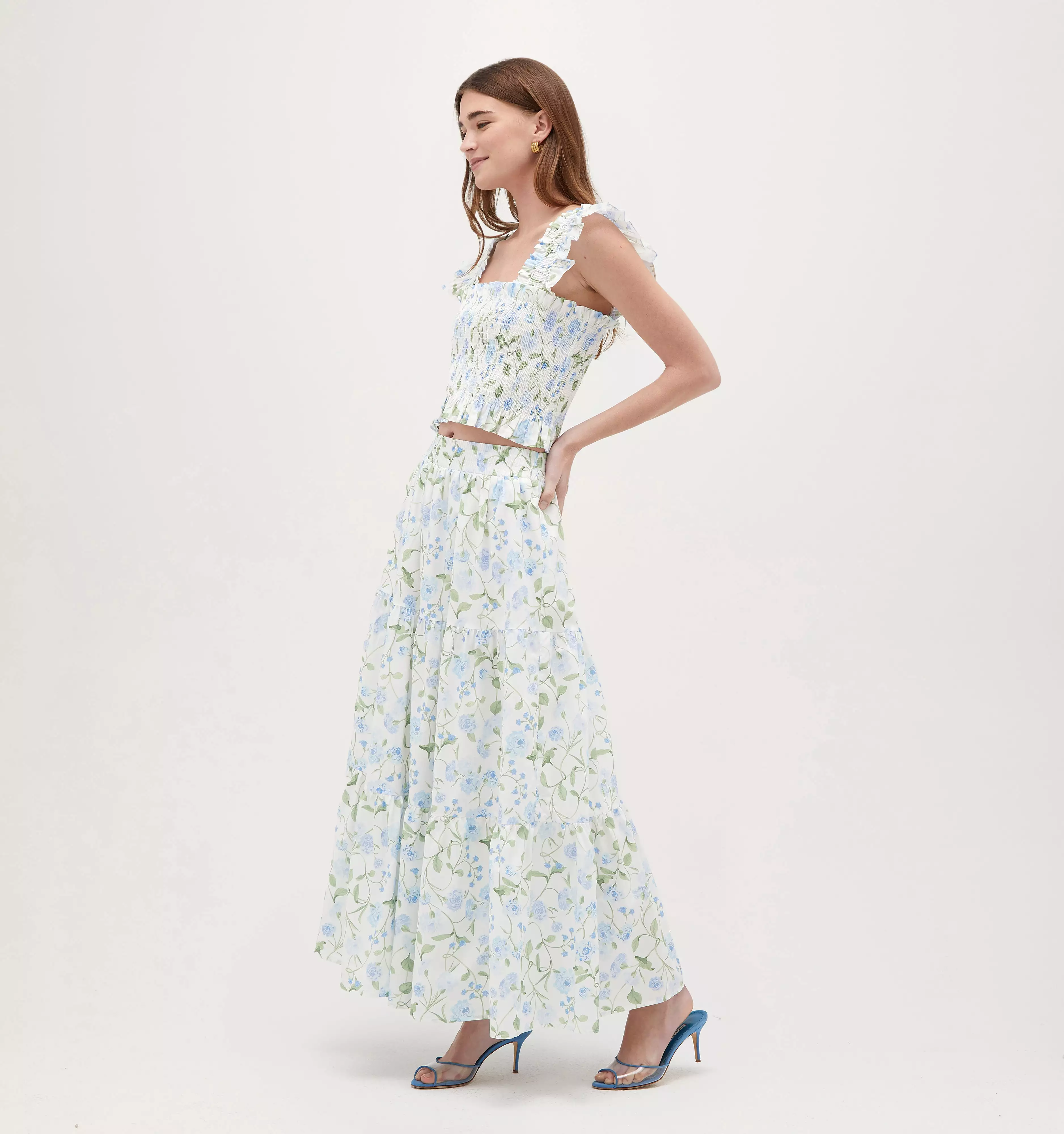 The Florence Nap Skirt - Blue Peony Bouquet Cotton