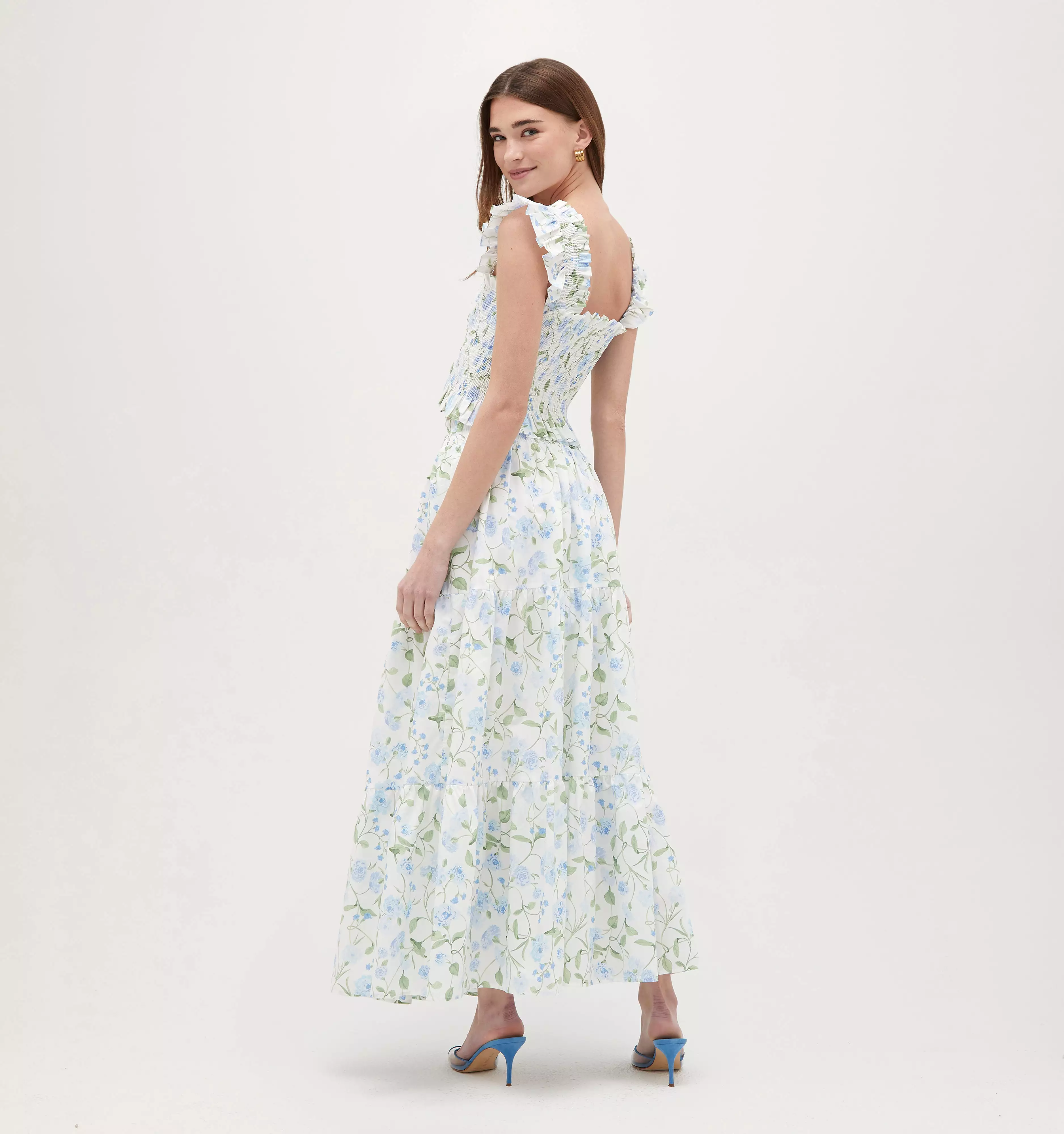 The Florence Nap Skirt - Blue Peony Bouquet Cotton