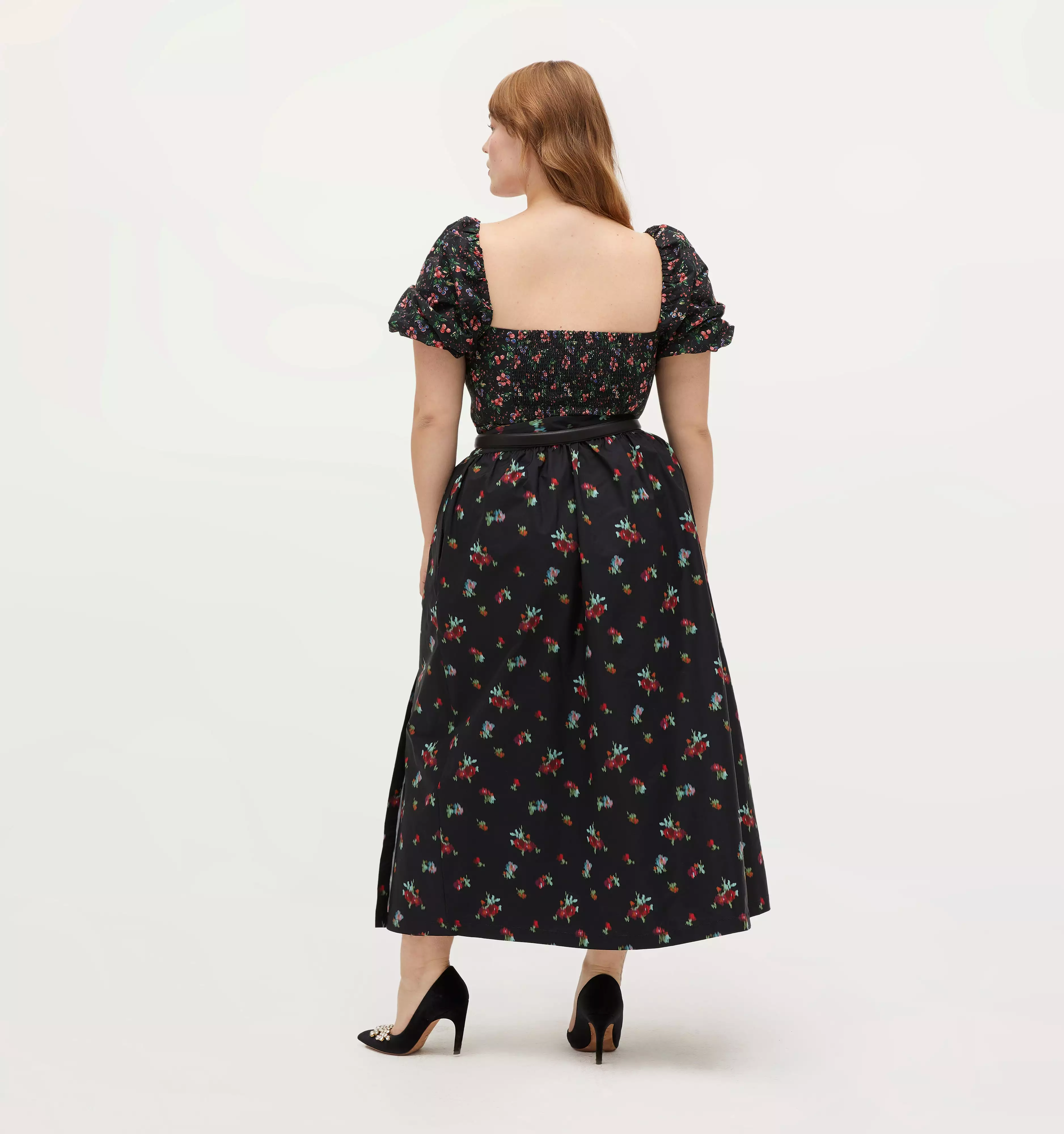 The Krista Skirt - Black Ikat Floral Taffeta