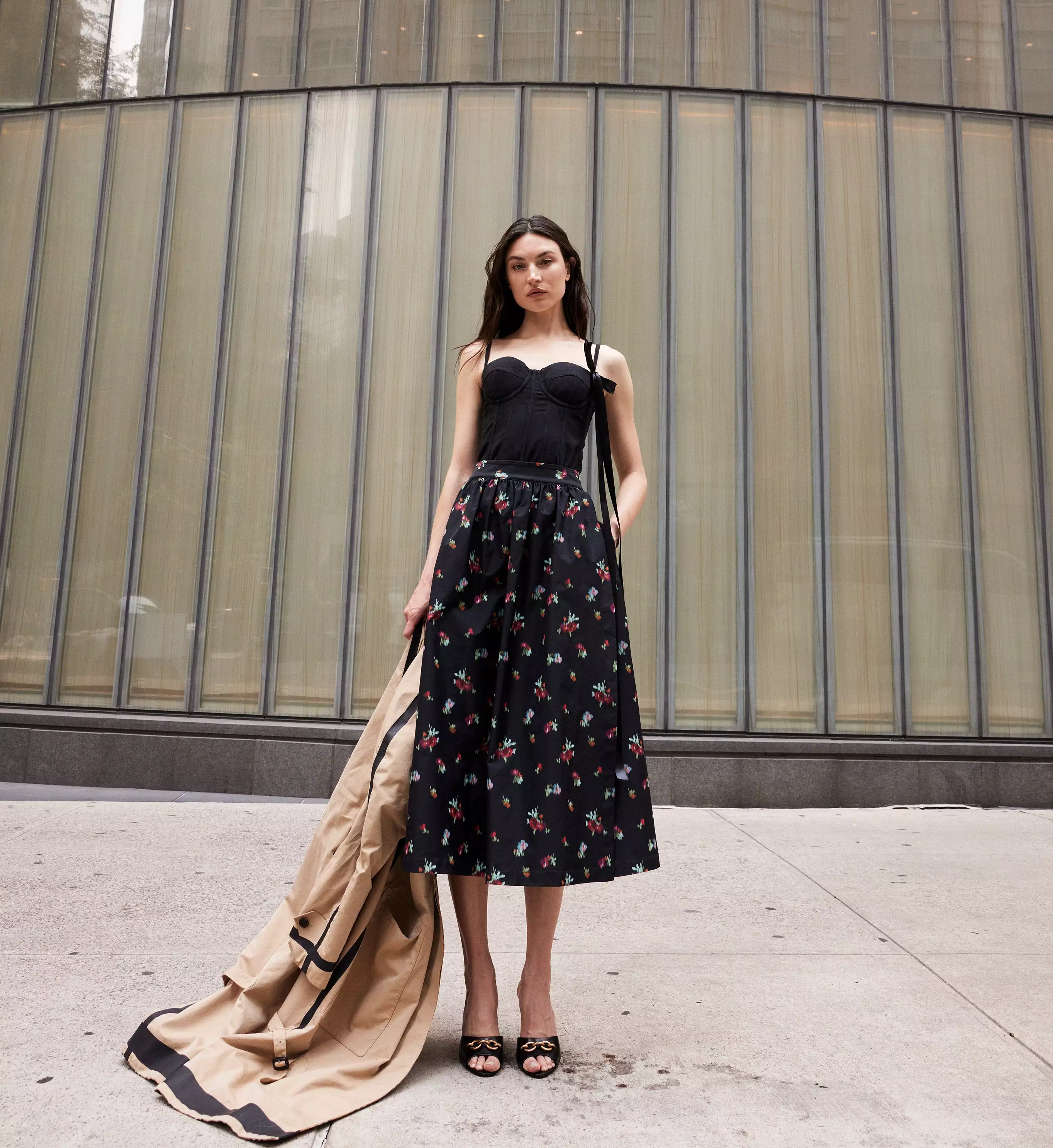 The Krista Skirt - Black Ikat Floral Taffeta