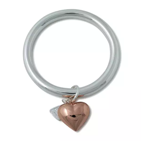 Von Treskow Sterling Silver 8mm Wide Golf Bangle with Puffy Heart