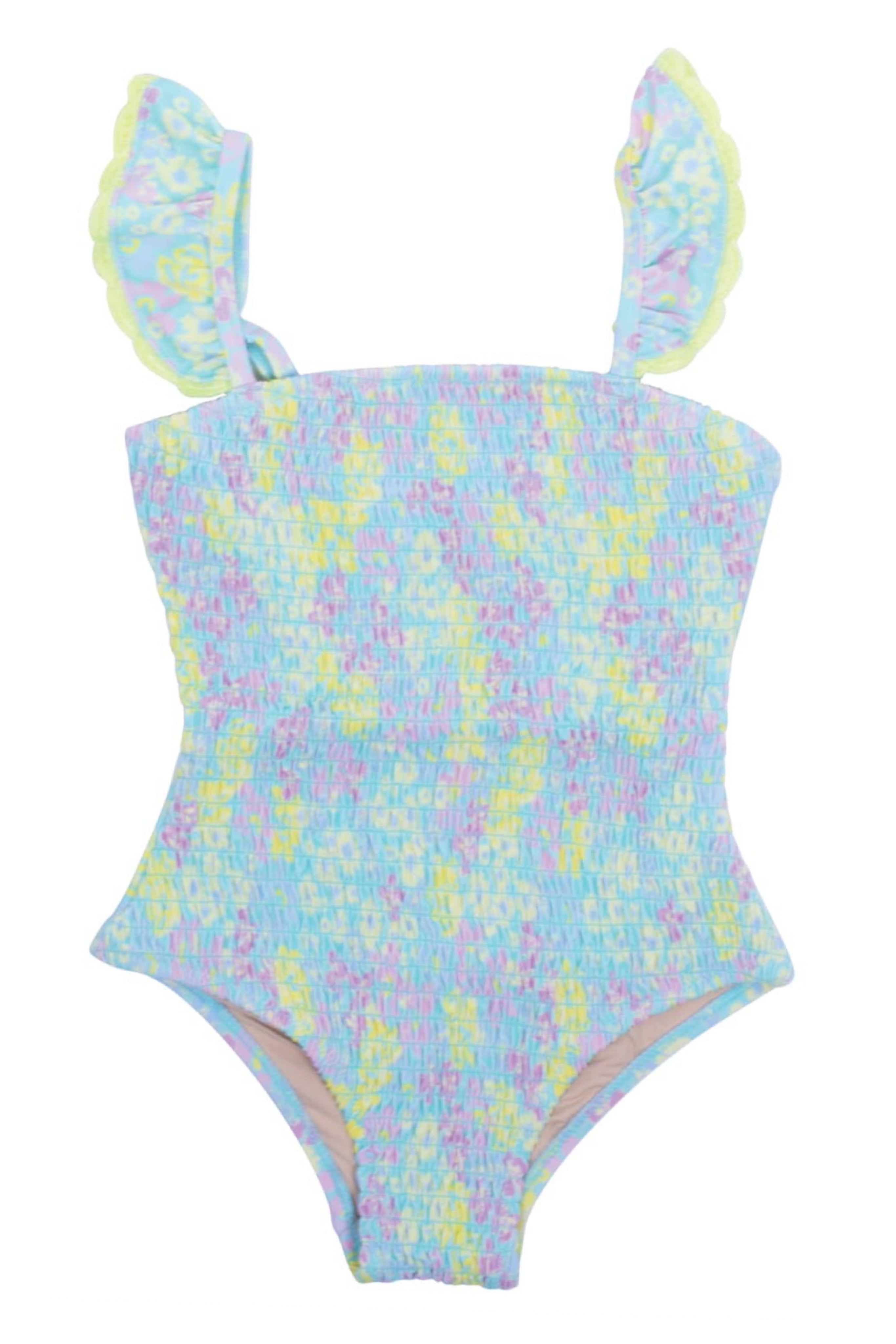 Watercolor Floral Smocked Swimsuit