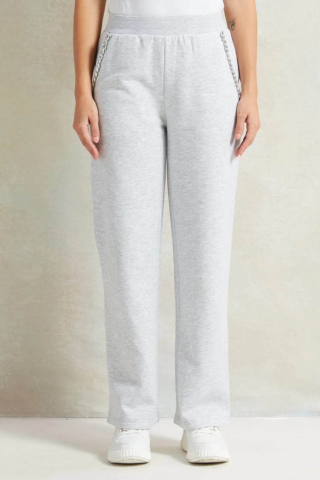 Women Grey Embellished Pants