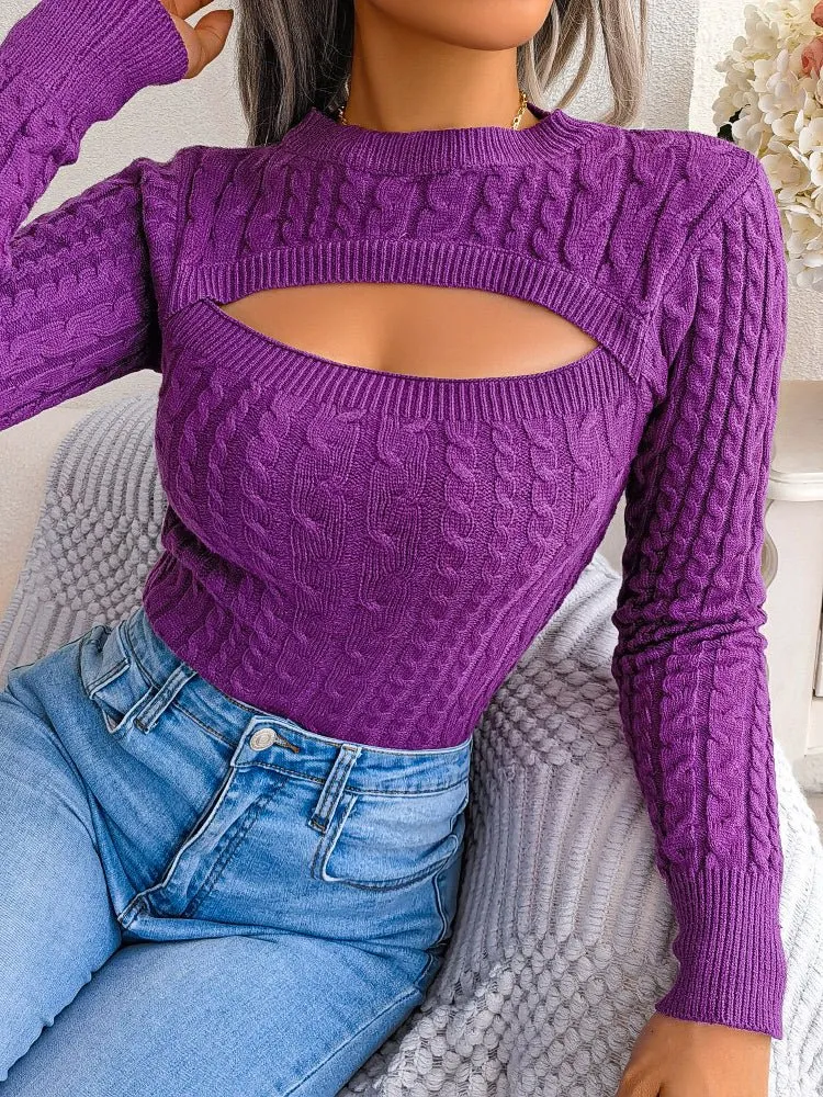 Women's Sweaters Cutout Twist Long Sleeve Sweater